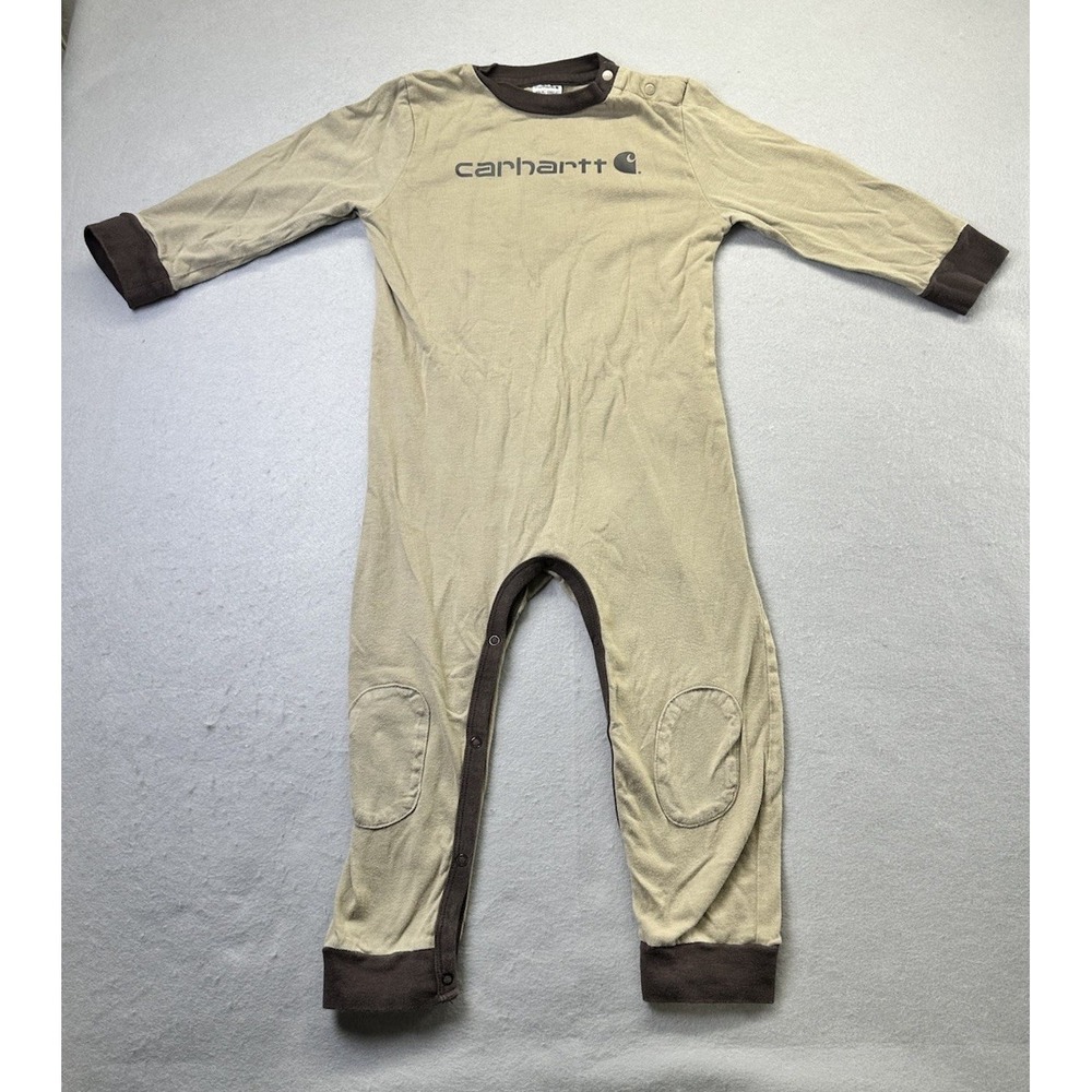 Carhartt Baby Sleeper Outfit Brown Logo 24 Months Snap Long Sleeves